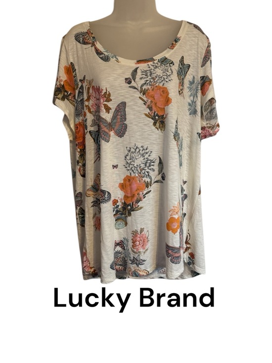 Lucky Brand Tops - Lucky Brand Cream Short-Sleeve Tee Floral & Butterfly Print PLUS: 2X #A